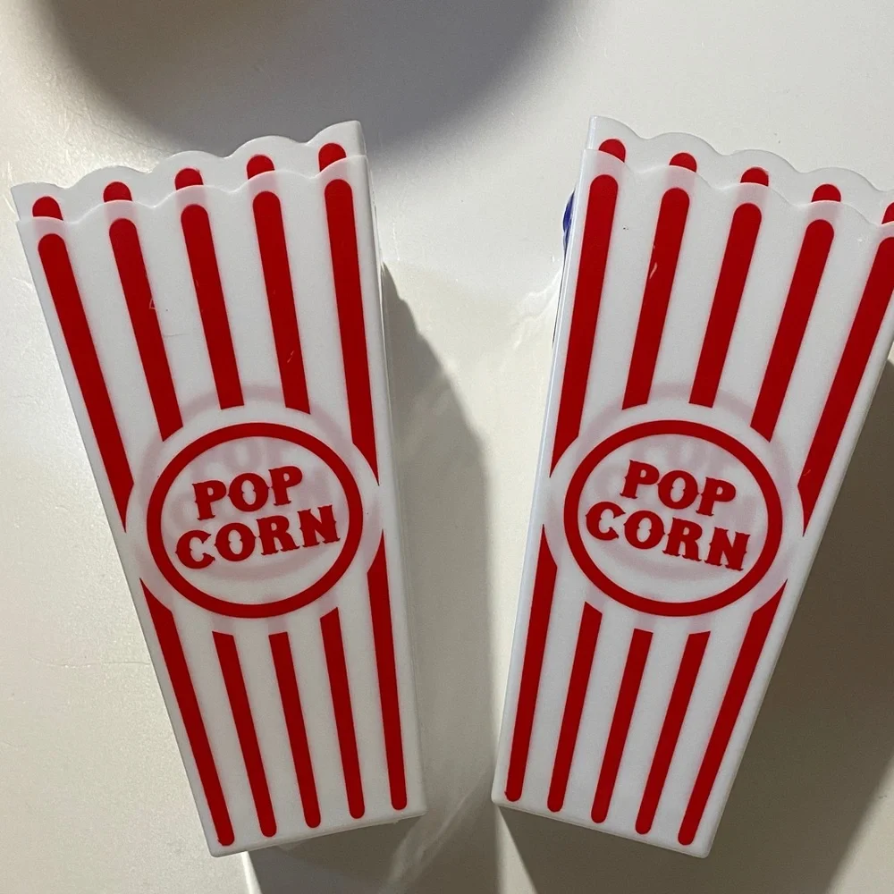 4 Retro Popcorn Buckets Reusable Bowls Movie Tub Plastic red white striped 3.5c